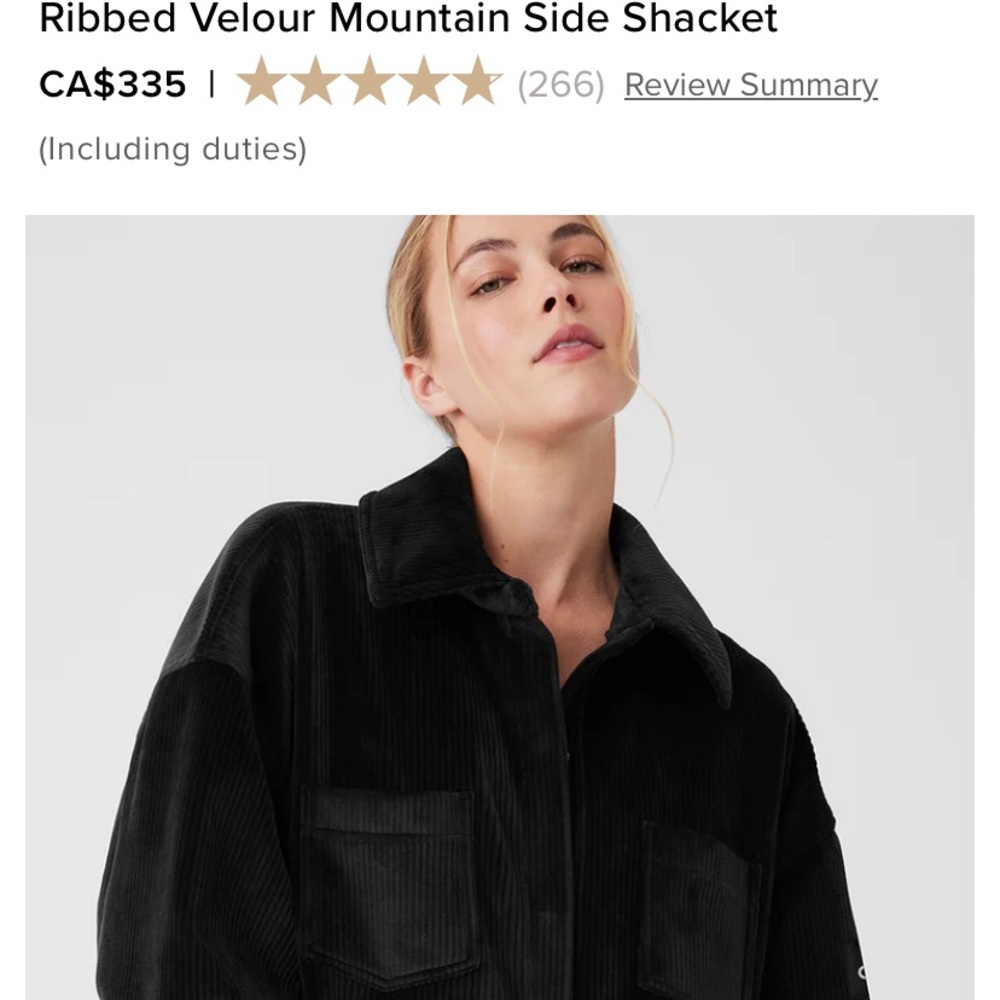 ALO yoga Ribbed Velour Mountain Side Shacket - Black oversized Small